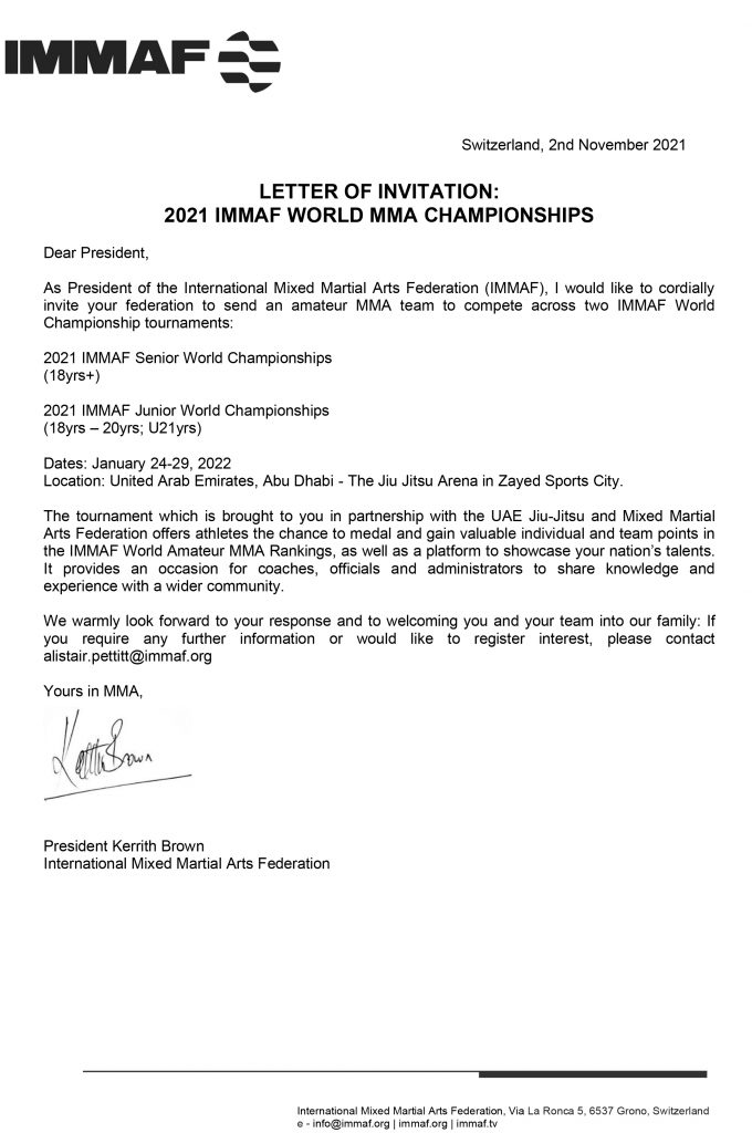 2021 IMMAF World Championships Invite